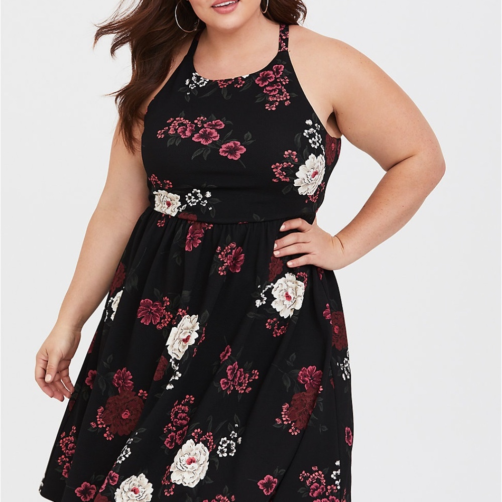 TORRID Black Floral Skater Dress Size 2
